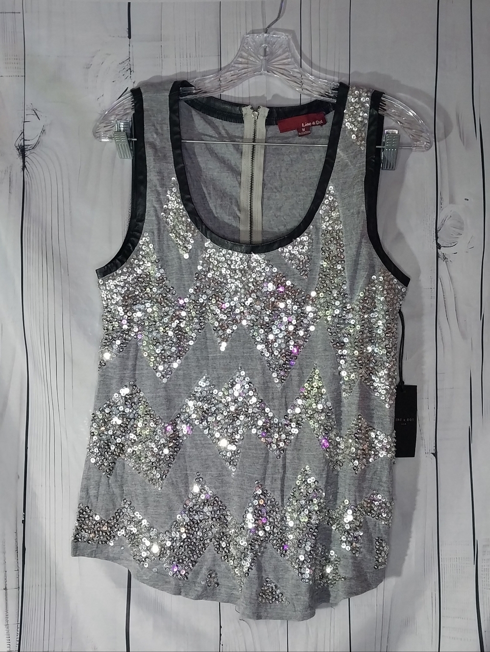 Revolve Line & Dot Silver Boho Glam Sequin Festival Glitzy Tank Top - Gray NWT